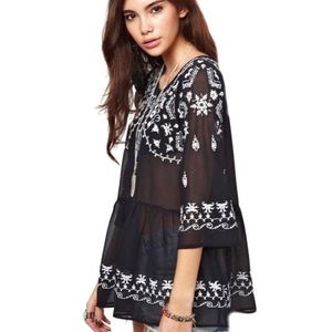 Free People Sheer Boho Embroidered Top